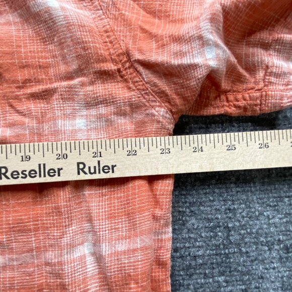 Saddlebred Shirt Men's Large Orange Plaid Washable Linen Button-Up Beach Summer - Picture 7 of 8